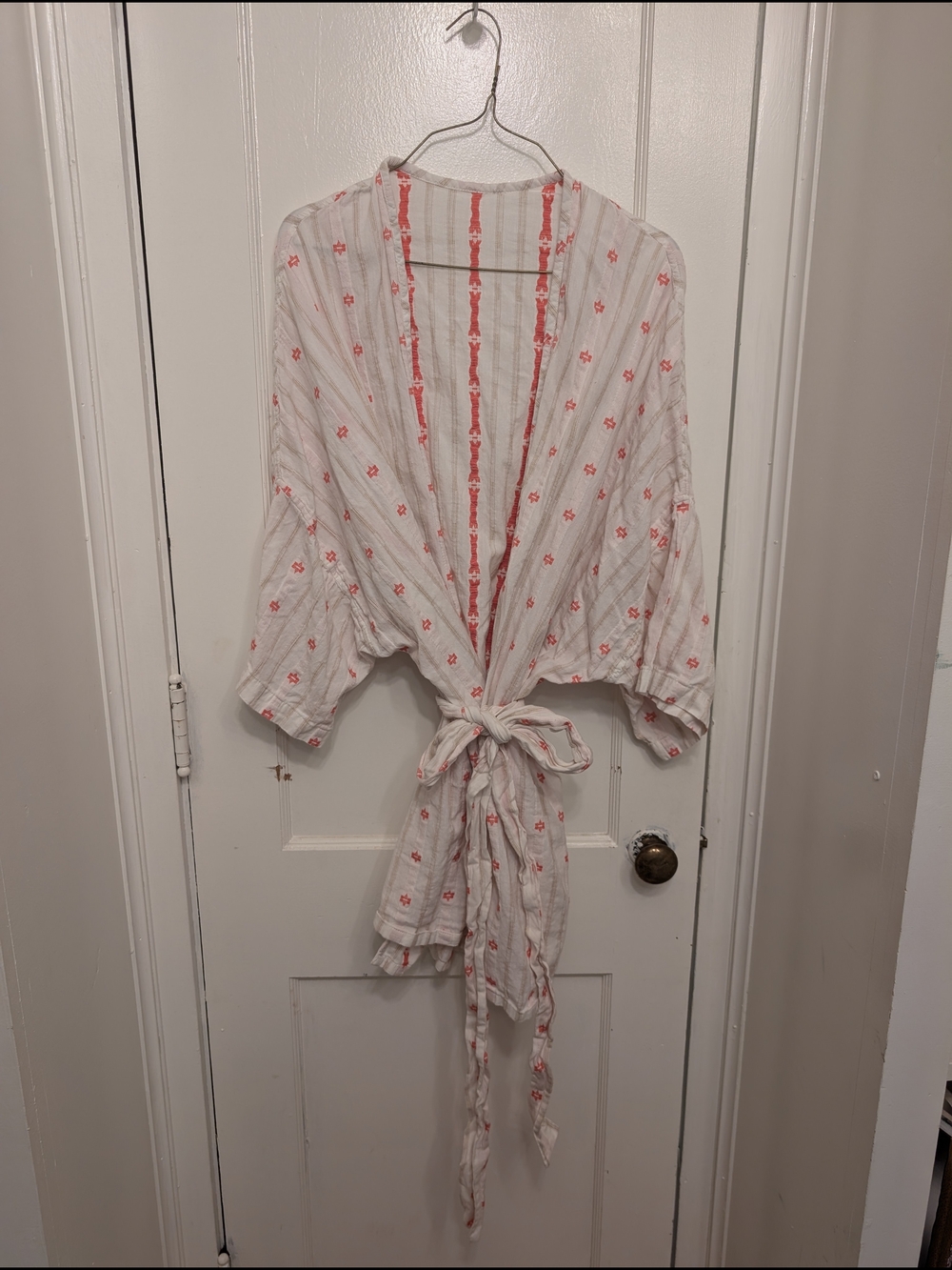 Ace & Jig REV DUSTER COVERUP In TULIP White and Coral Tie-Front Robe